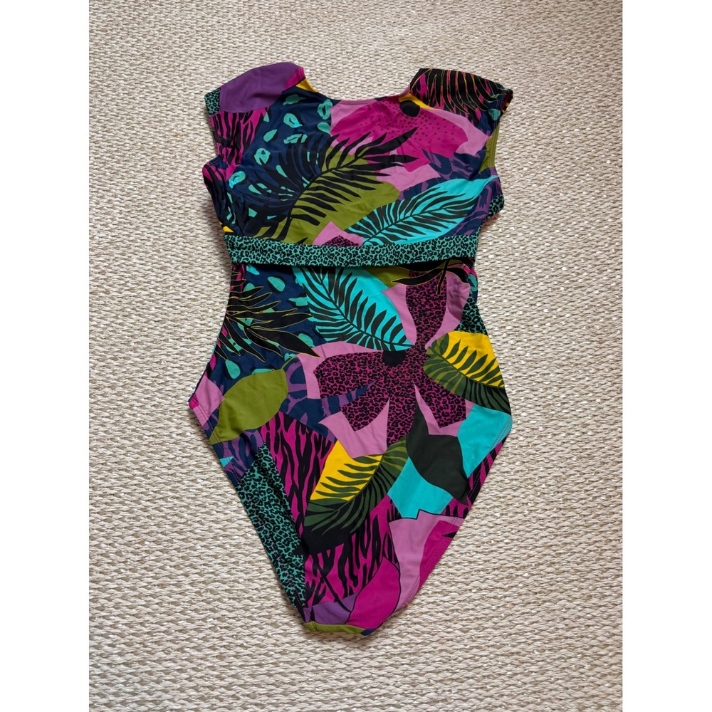 Bleu rod beattie animal party Print V-Neck Cap Sleeve One Piece Swimsuit size 10 - Picture 6 of 9